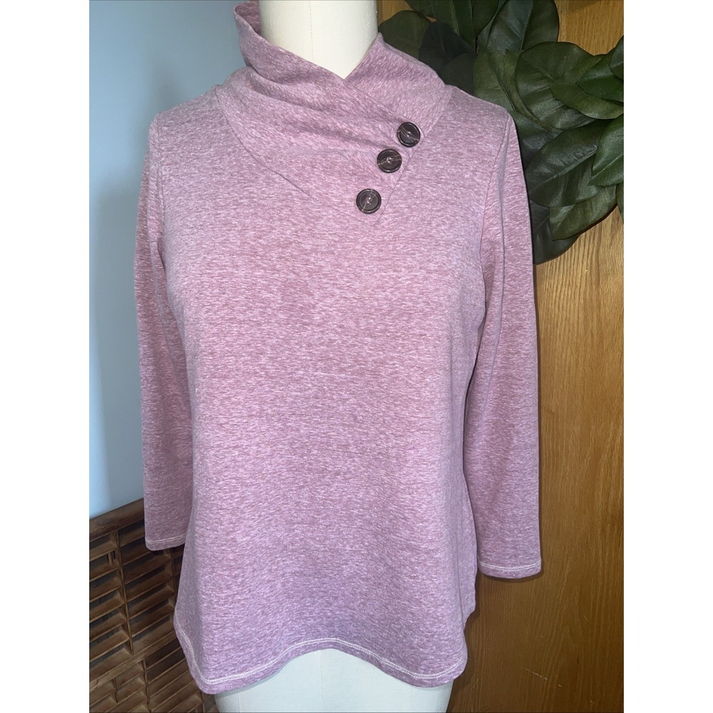 Soft Surroundings Cowl Neck Top Womens PM Pink Heathered‎ Button Pullover